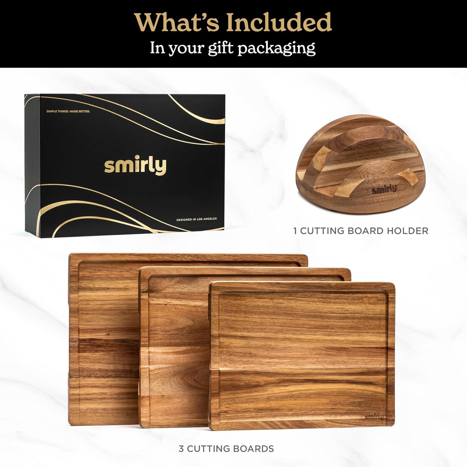 SMIRLY Cutting Board Set Small, Medium & Large Bamboo Cutting Boards with Holder, Brown