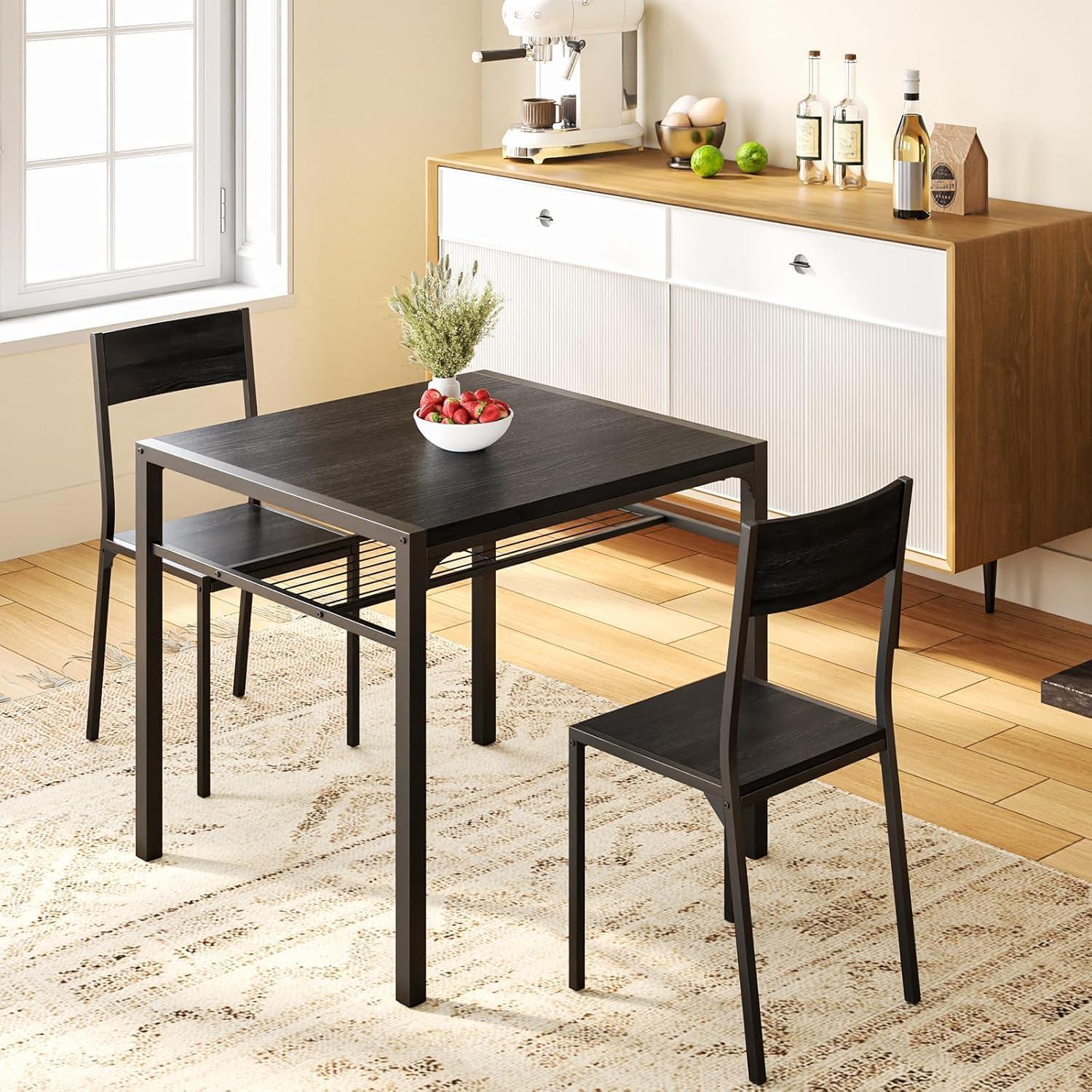 Gizoon 3 Piece Kitchen Table, Dining Table with 2 Chairs Set for Small Space Black