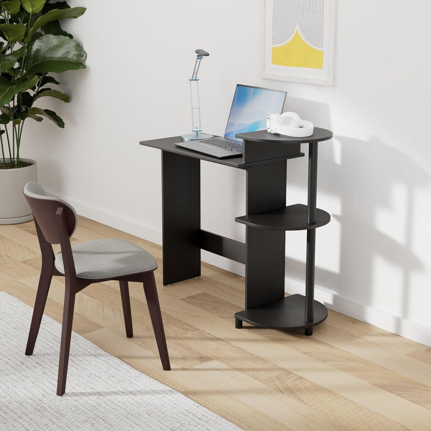Furinno Modern Compact Computer Desk Writing Study Home Office Corner Desk with Storage Shelves,American/Black