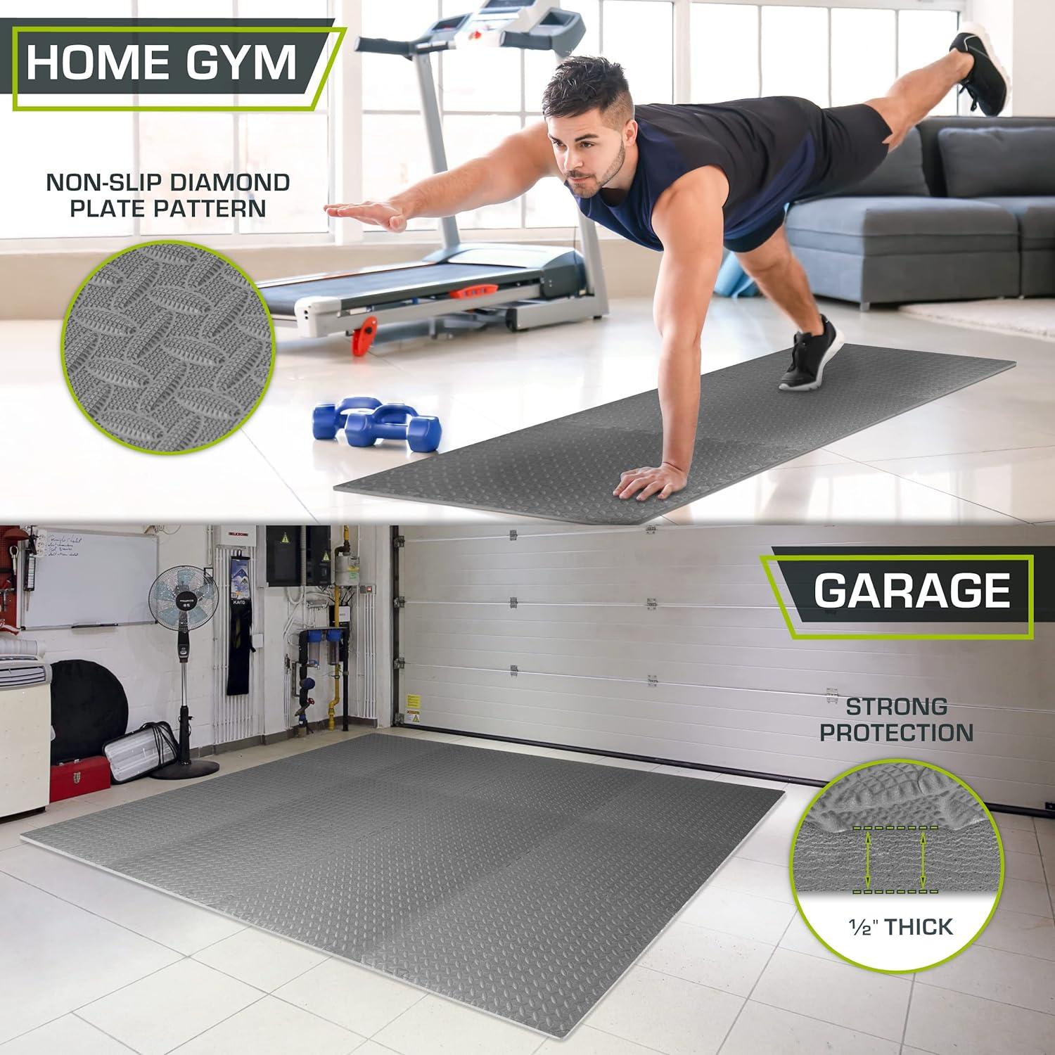 ProsourceFit Exercise Puzzle Mat 1/2-in, Grey, 48 Sq Ft - 12 Tiles