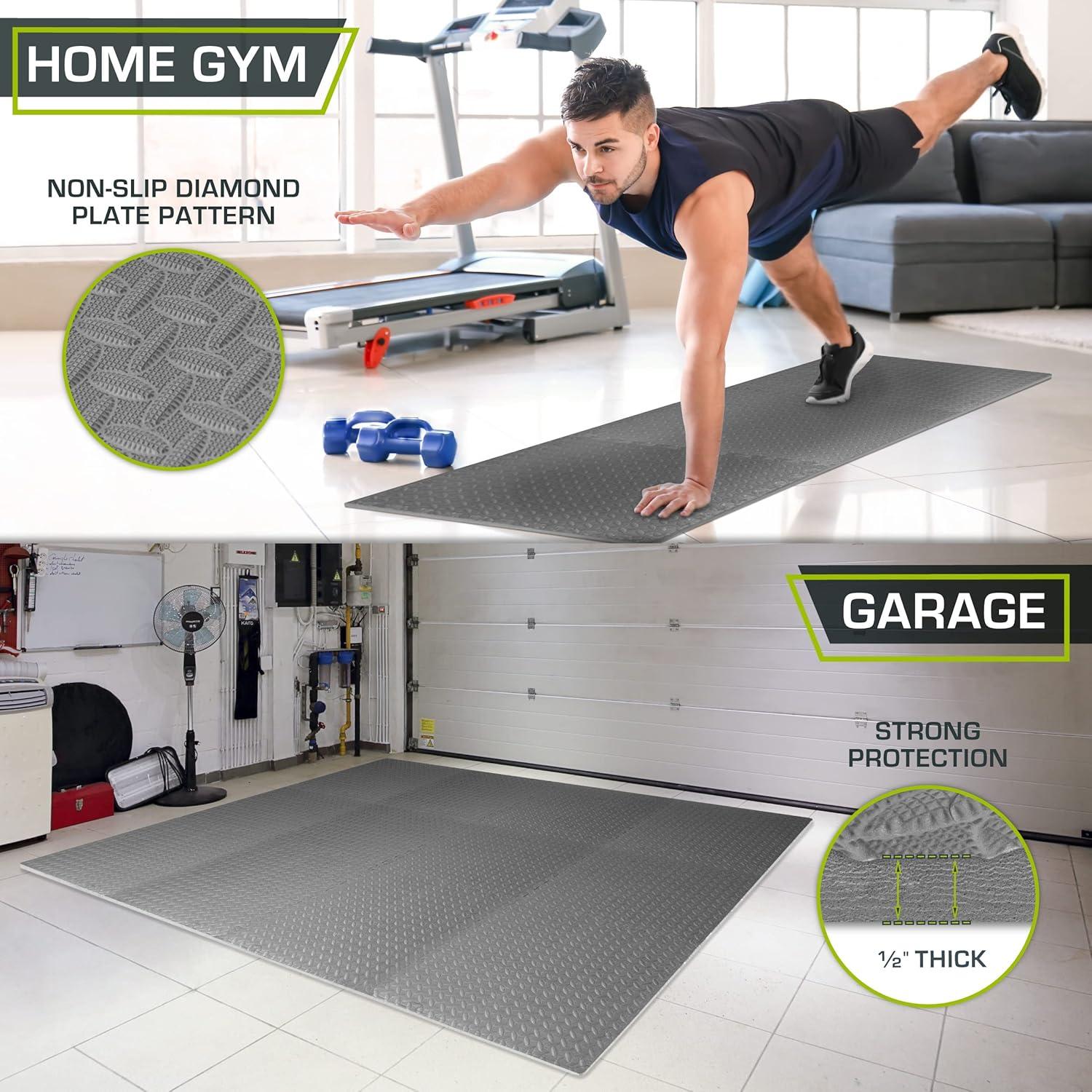 ProsourceFit Exercise Puzzle Mat 1/2-in, Grey, 48 Sq Ft - 12 Tiles