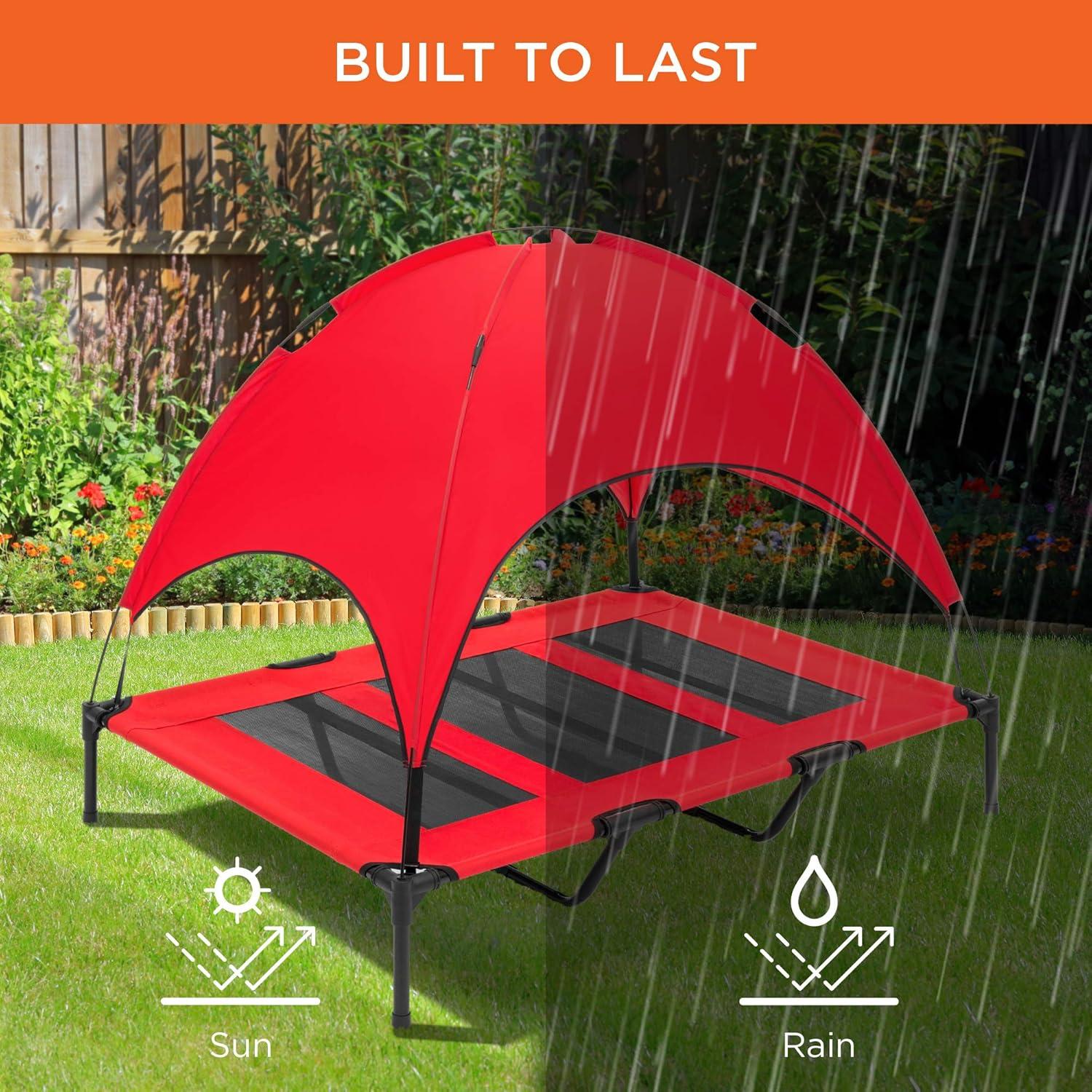 Best Choice Products 48in Elevated Cooling Dog Bed, Outdoor Raised Mesh Pet Cot w/ Removable Canopy, Carrying Bag - Red
