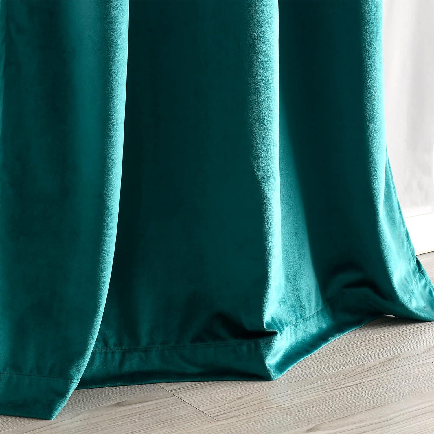 Prima Velvet Solid Light Filtering Grommet Window Curtain Panels Teal Green 38X84 Set