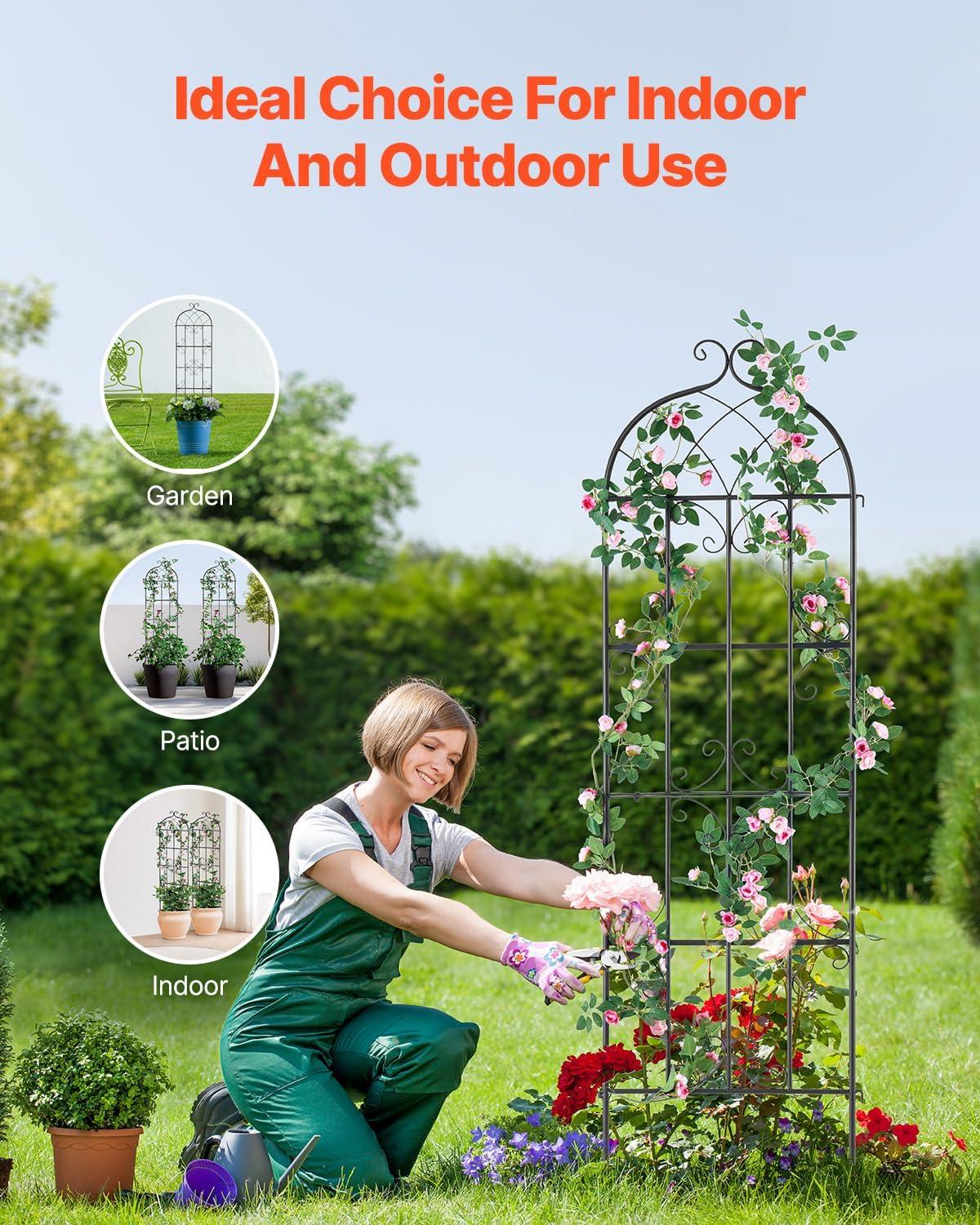 Garden Trellis for Climbing Plants, 60 x 15 in., 2 Packs Rustproof Metal Garden Flower Trellis, Climbing Rose Trellis