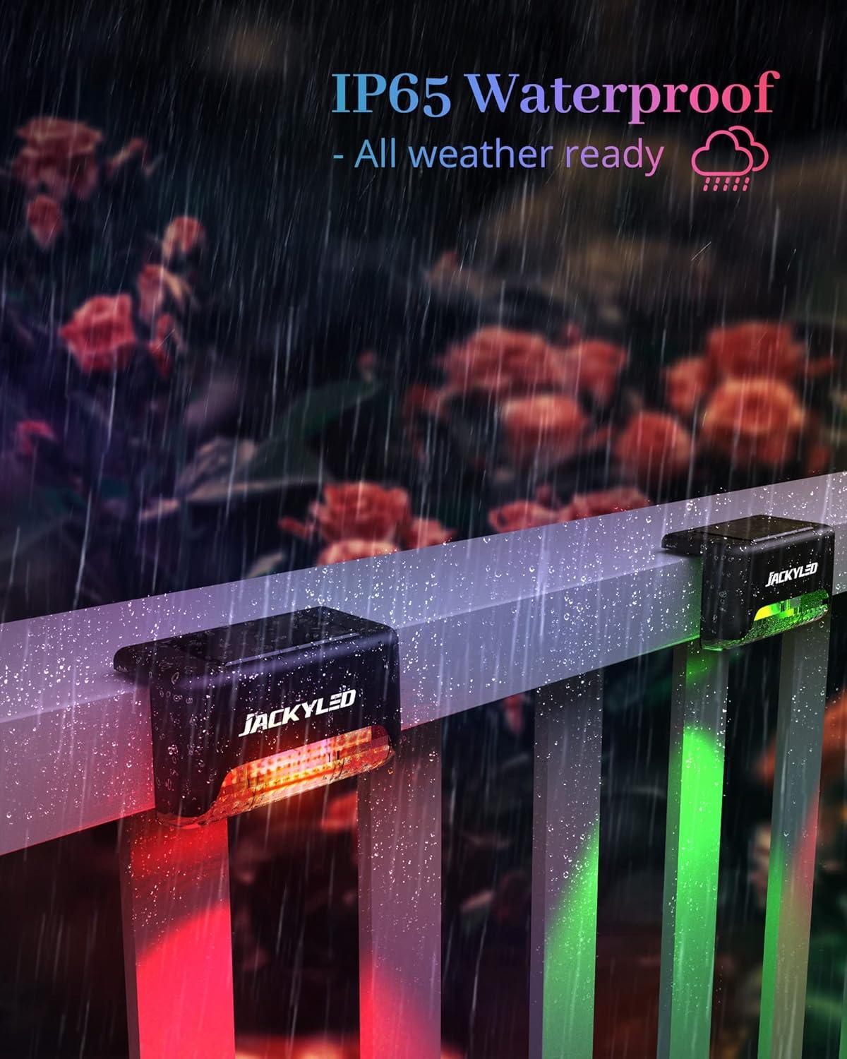 JACKYLED 16 Pack Deck Lights Solar Powered Color Changing, Outdoor Solar Fence Lights Waterproof LED Stair Lights for Patio Step Railing Wall Garden