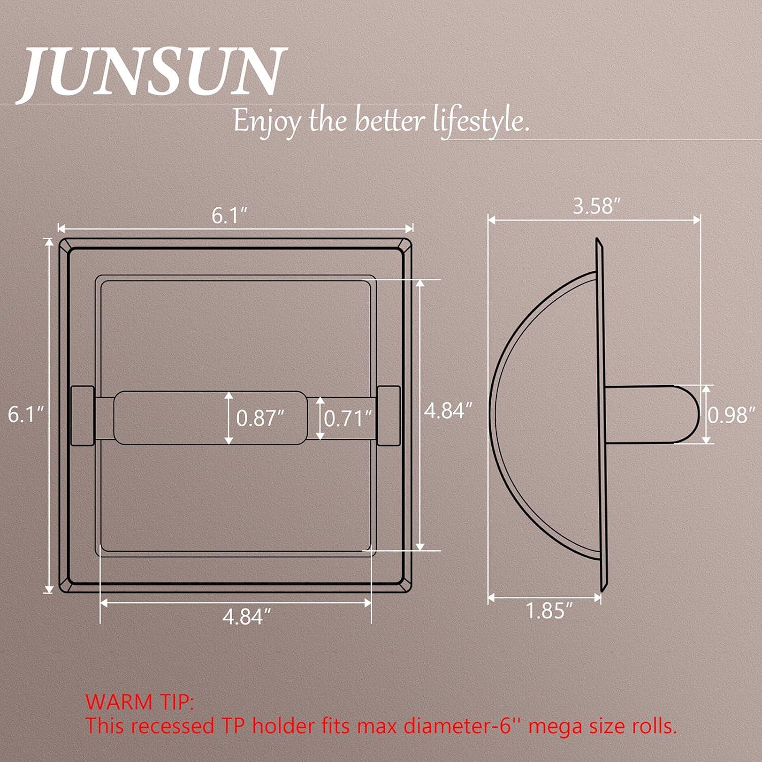 JunSun Oil Rubbed Bronze Recessed Toilet Paper Holder Stainless Steel ORB Toilet Paper Roll Holder Tissue Holder Tissue Roll Holder 6" X 6" Square Jumbo Mega Roll Holder Rear Mounting Bracket Included