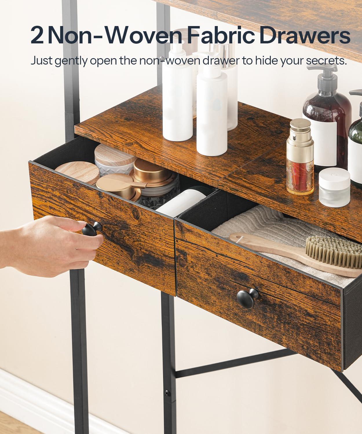 HOOBRO Over-The-Toilet Storage Rack with 2 Drawers, 3-Tier Bathroom Organizer Shelf Over Toilet, Freestanding Toilet Shelf, Storage Cabinet, Rustic Brown and Black BF47TS01