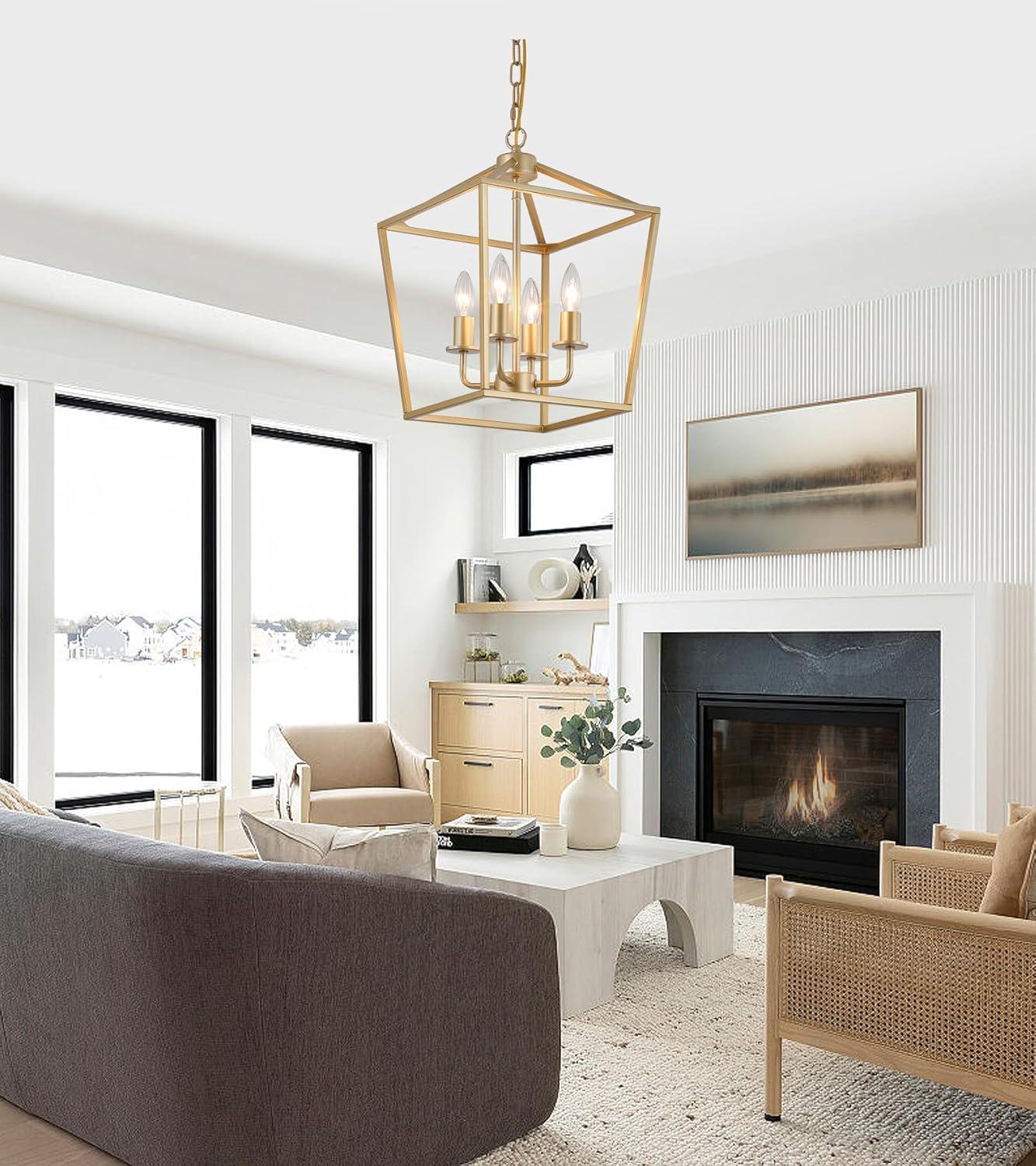 Valentin Gold 4-Light Metal Lantern Chandelier