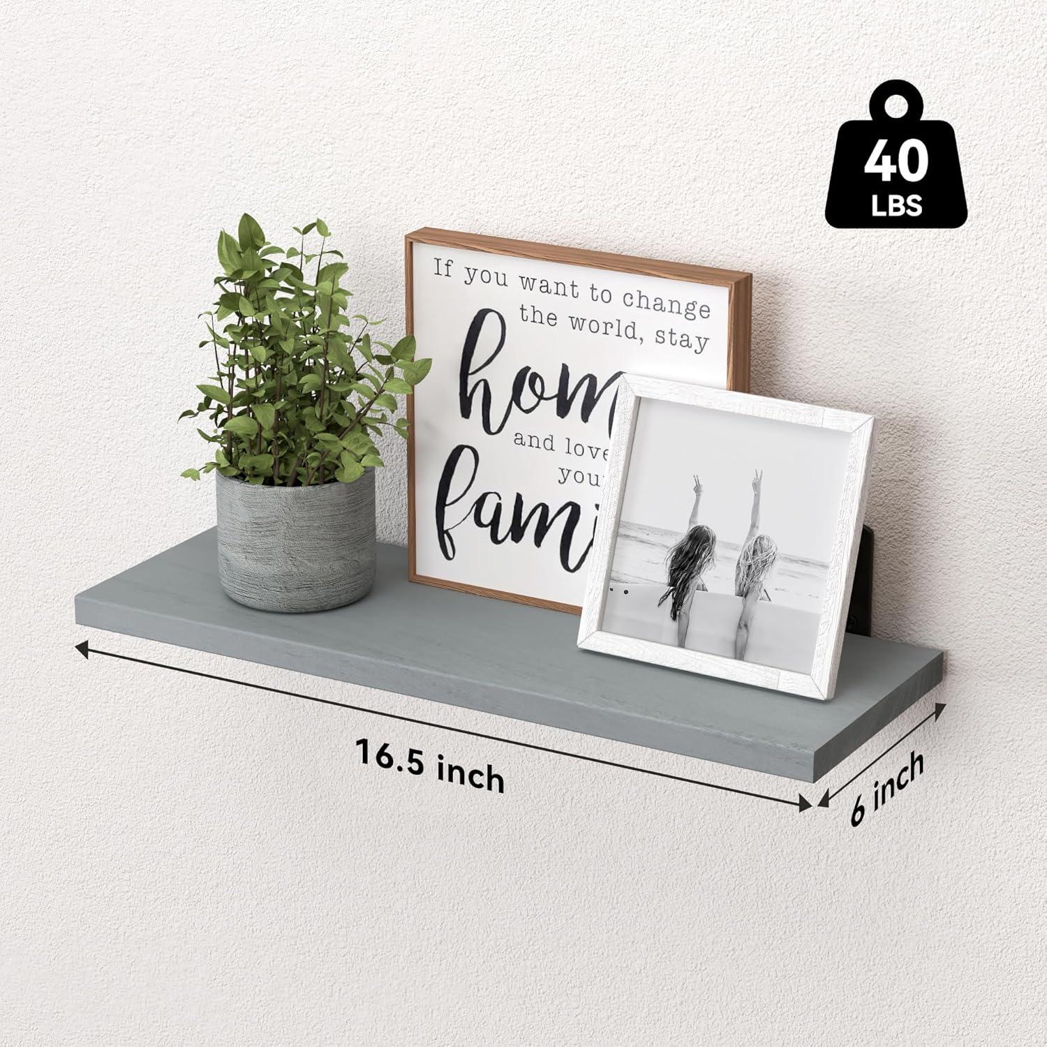 Gray 16.5'' Floating Wall Shelves with Metal Brackets