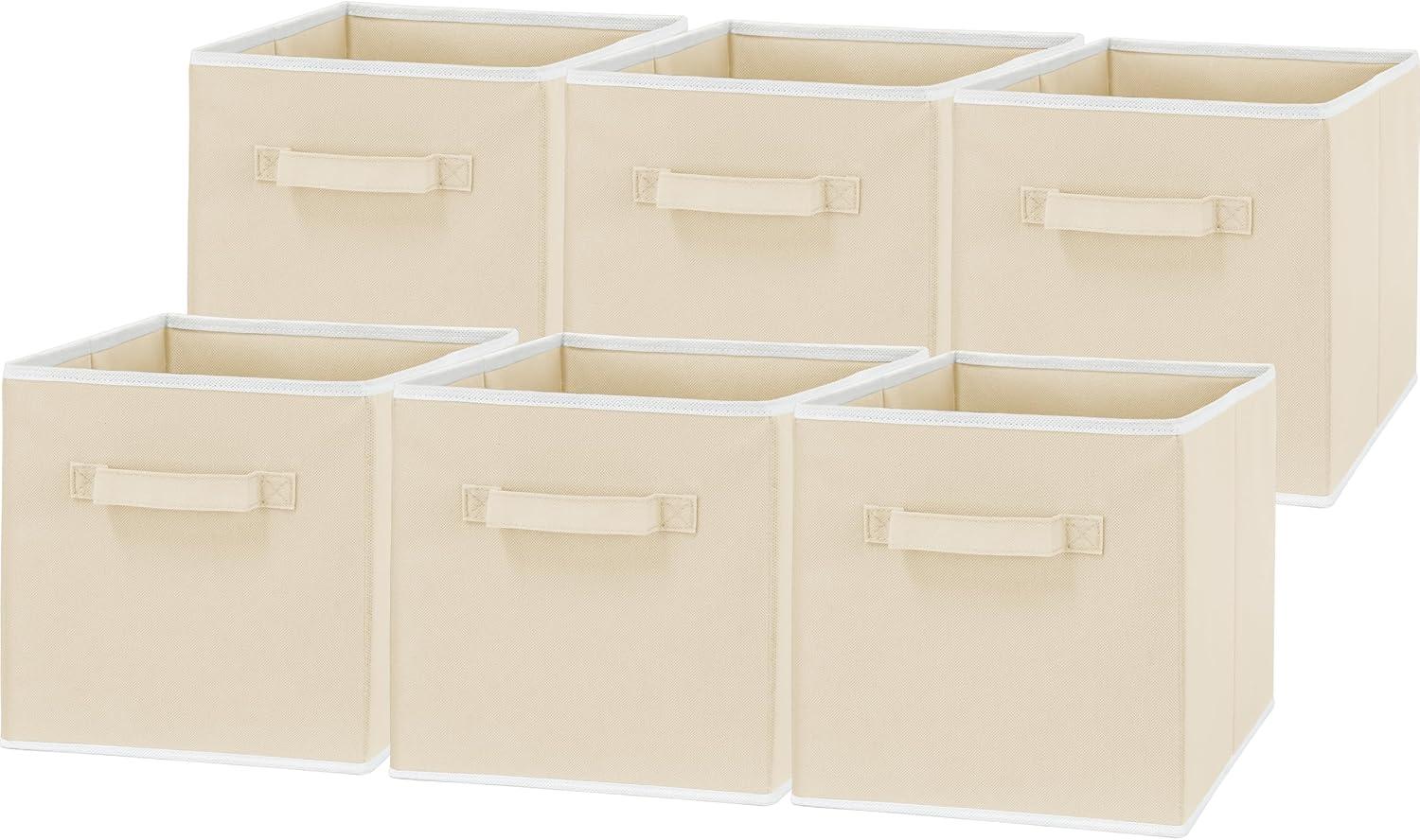 Simple Houseware Foldable Cube Storage Bin with Handle, 6 Pack, Beige
