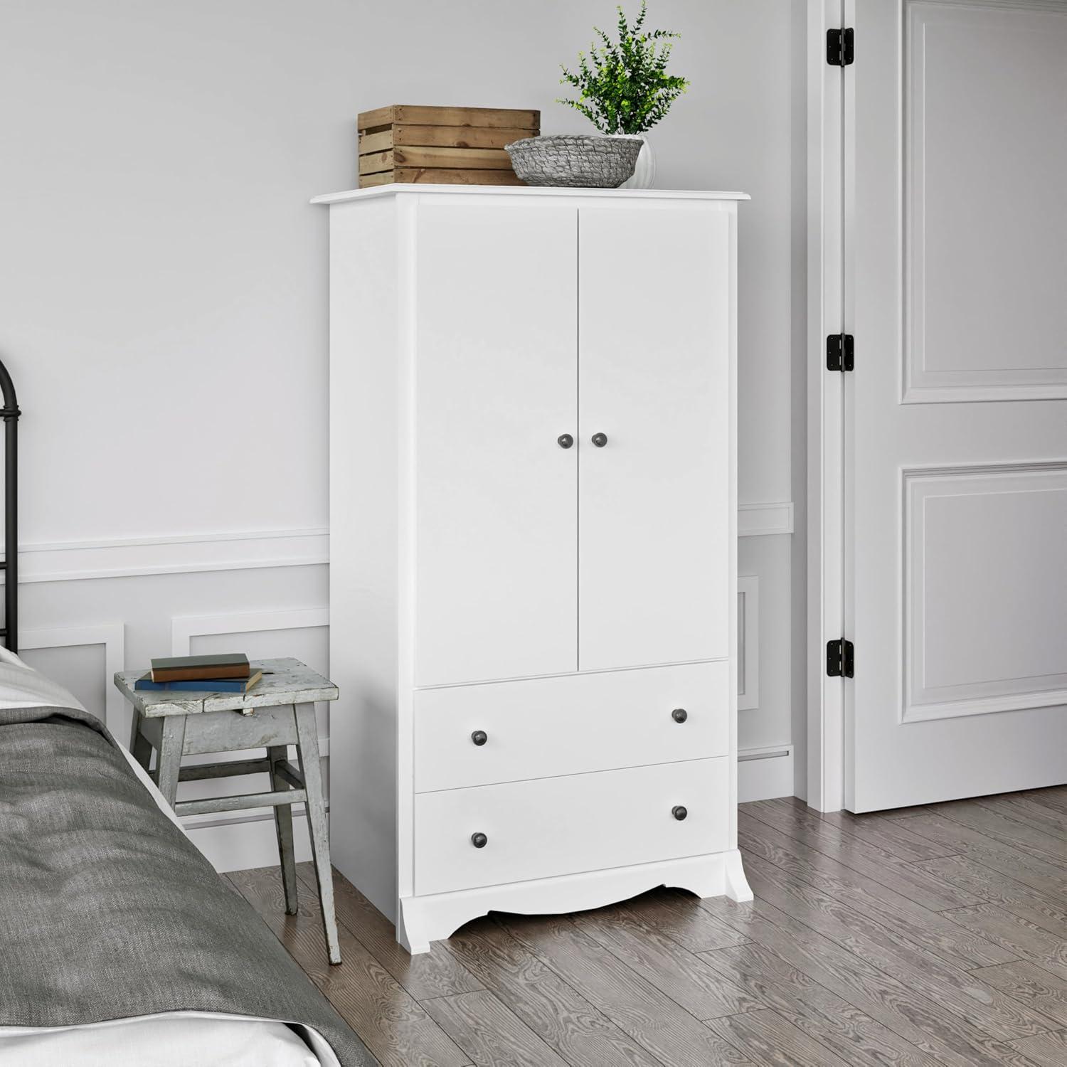Prepac Monterey Armoire White: Transitional Style, Wood Composite, 2-Door Wardrobe for Hanging Clothes