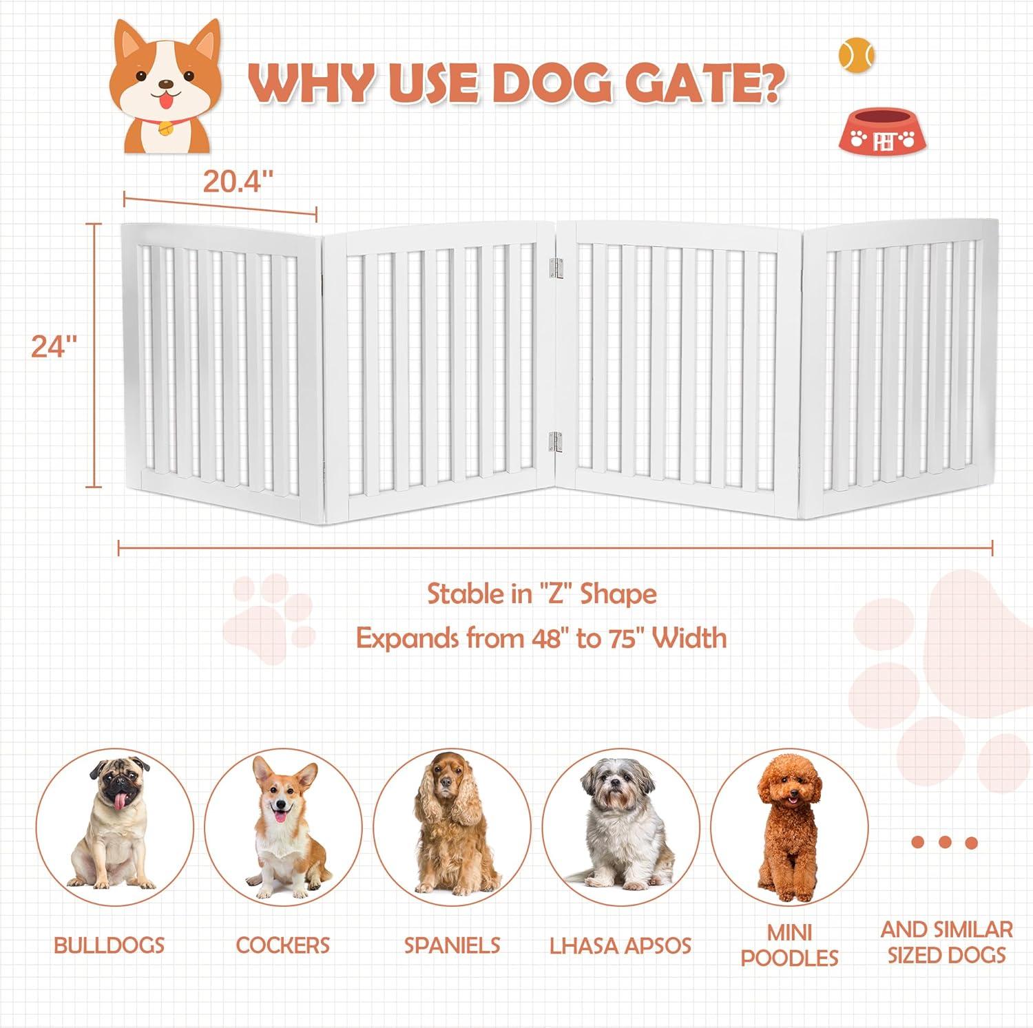 Dog Gate Pet Gate Indoor for Stairs Doorways 82x24 Inch 4 Panels Dog Fence Extra Wide Wooden