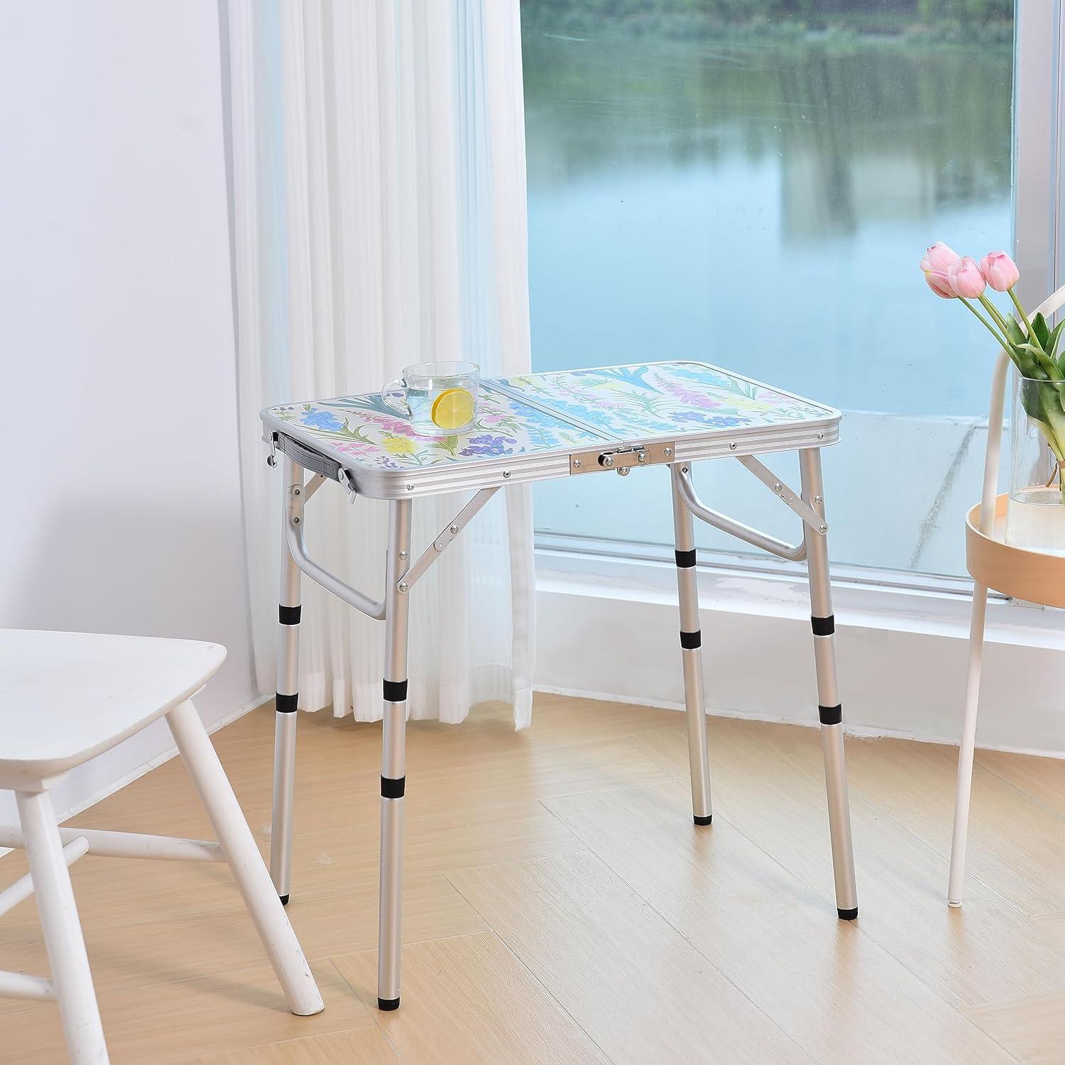 Blooming Floral Aluminum Adjustable Height Folding Camping Table