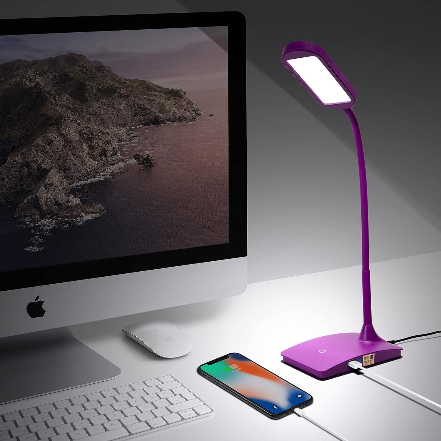 TW Lighting LED Desk Lamp with USB Charging Port Dimmable Study Home Office Lamps Black