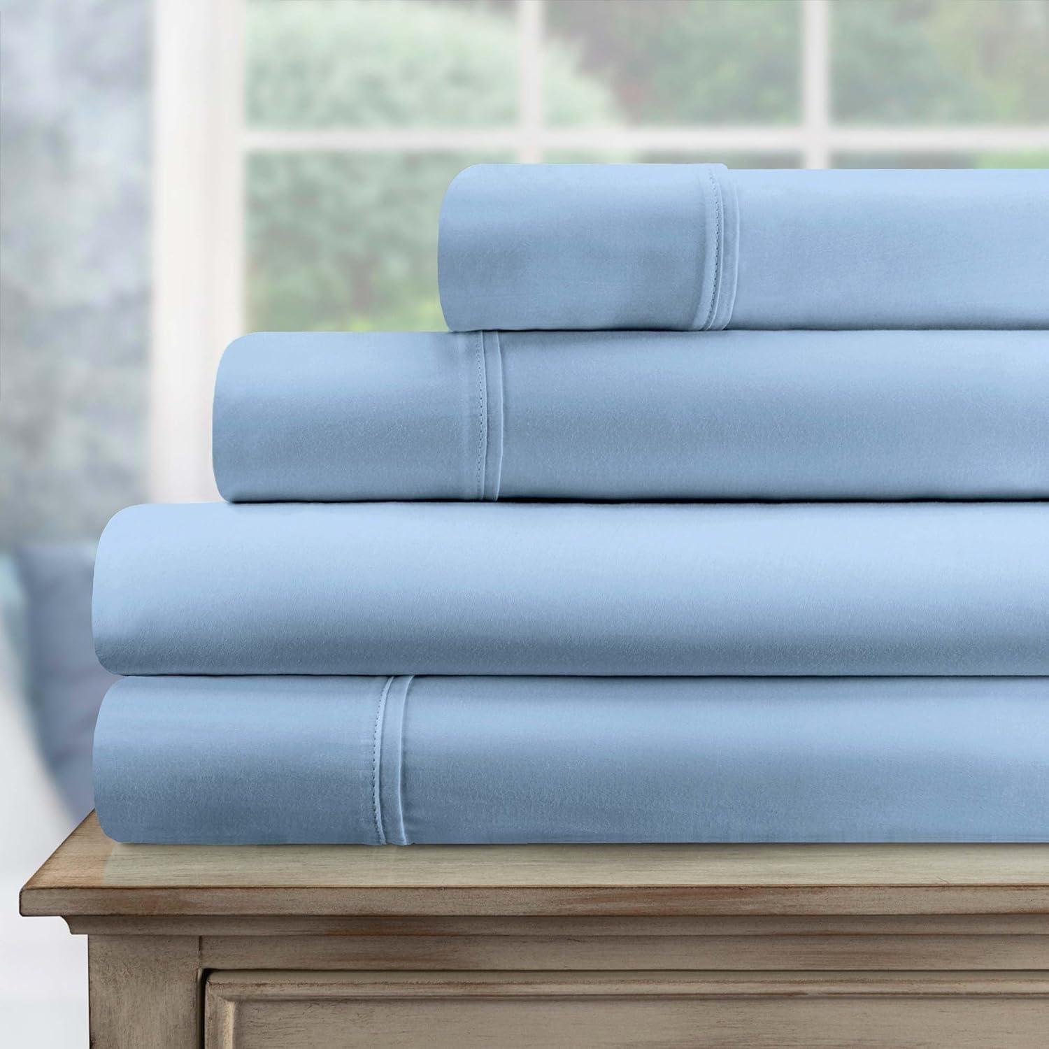 Light Blue Egyptian Cotton Queen Deep Pocket Sheet Set