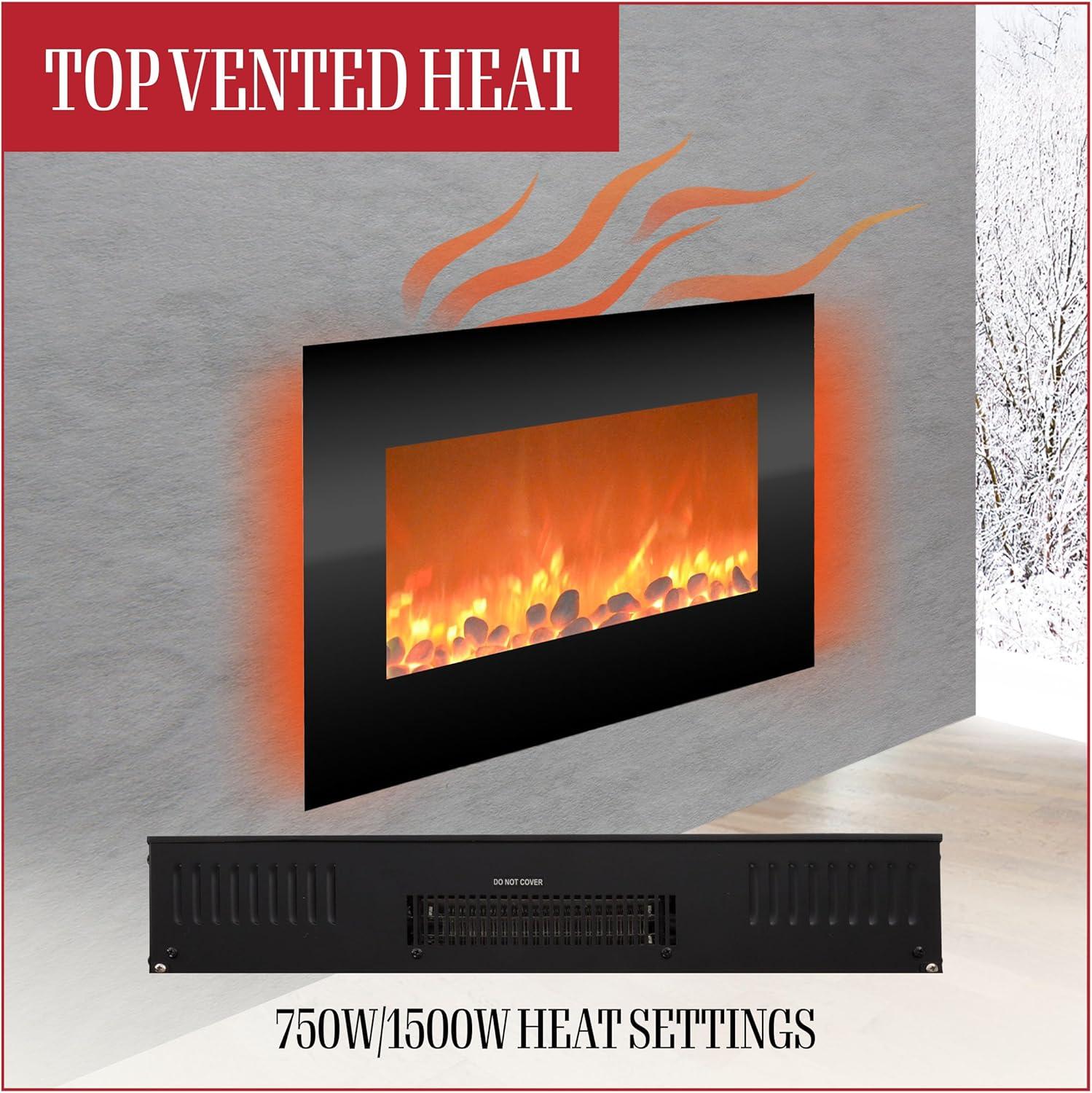 Hasting Home Electric Fireplace Wall-Mounted Heater with 13 Backlight Colors, Adjustable Heat, and Remote Control 31-Inch LED Faux  (Black)