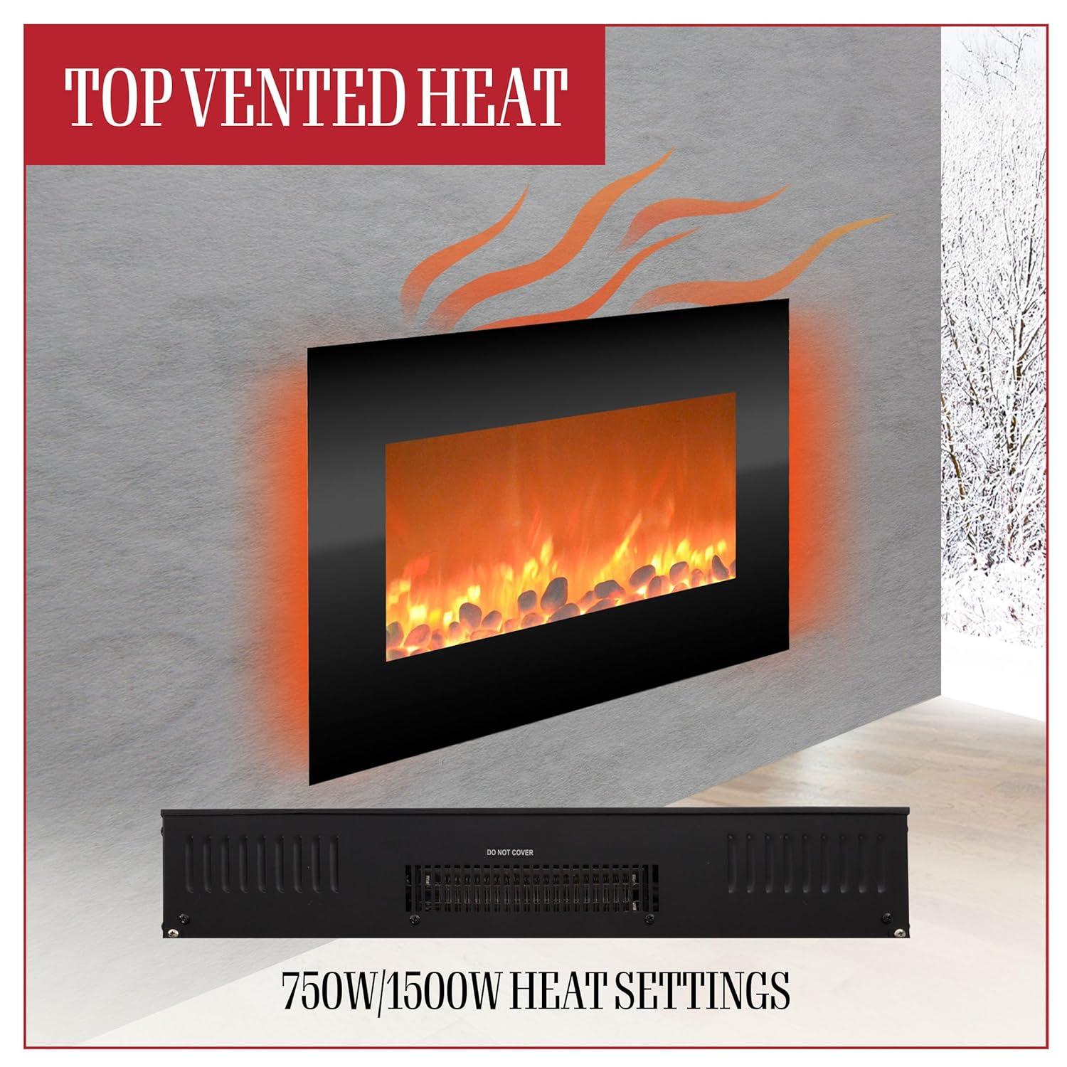 Hasting Home Electric Fireplace Wall-Mounted Heater with 13 Backlight Colors, Adjustable Heat, and Remote Control 31-Inch LED Faux  (Black)