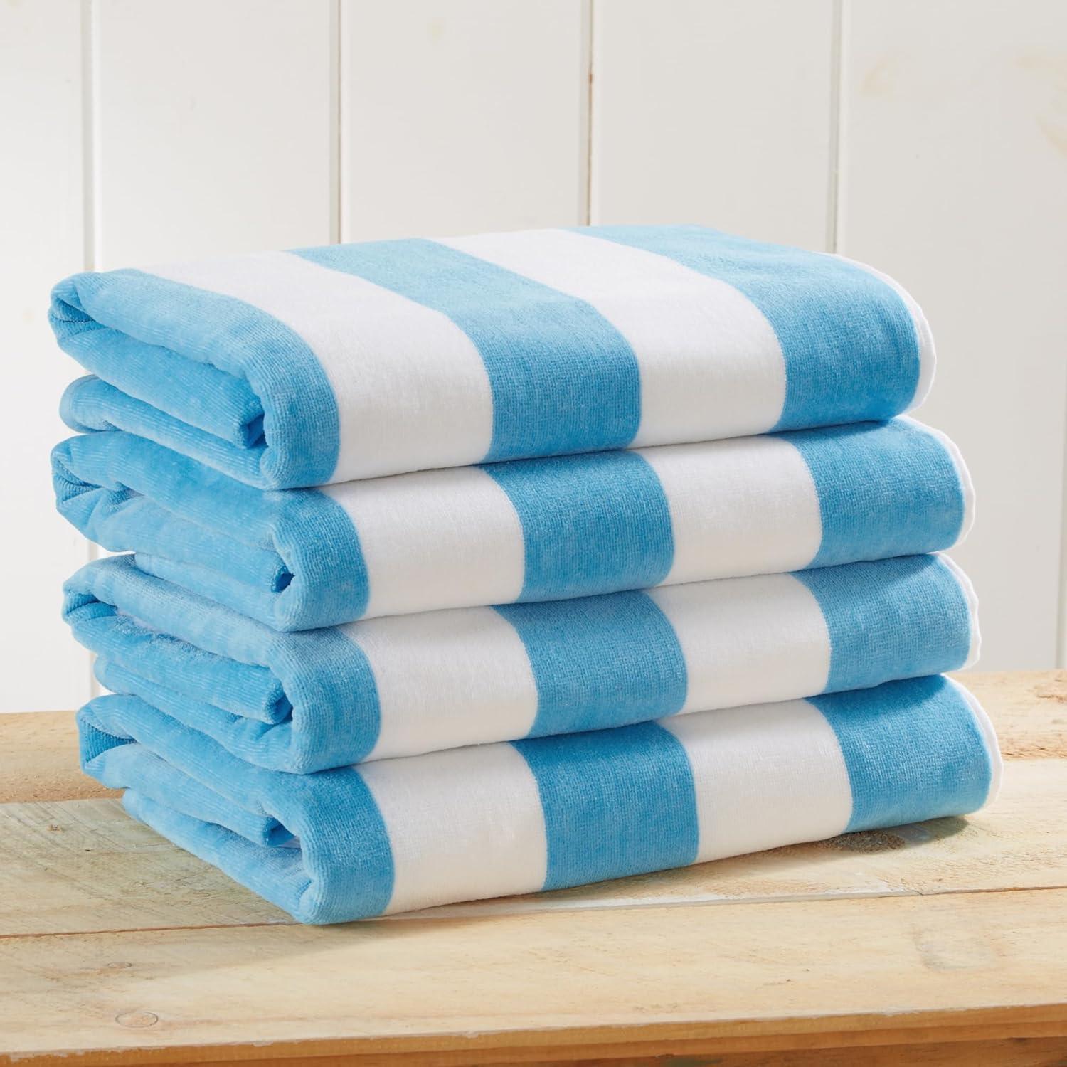 FreshFolds 100% Cotton Absorbent & Quick-Dry Cabana Beach Towels (Set of 4)