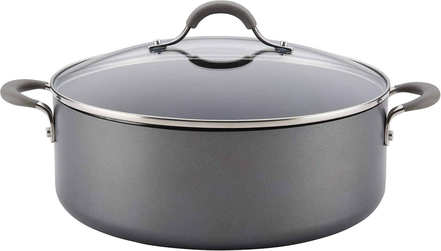 Gray Aluminum Nonstick Stockpot with Glass Lid, 7.5 Quart