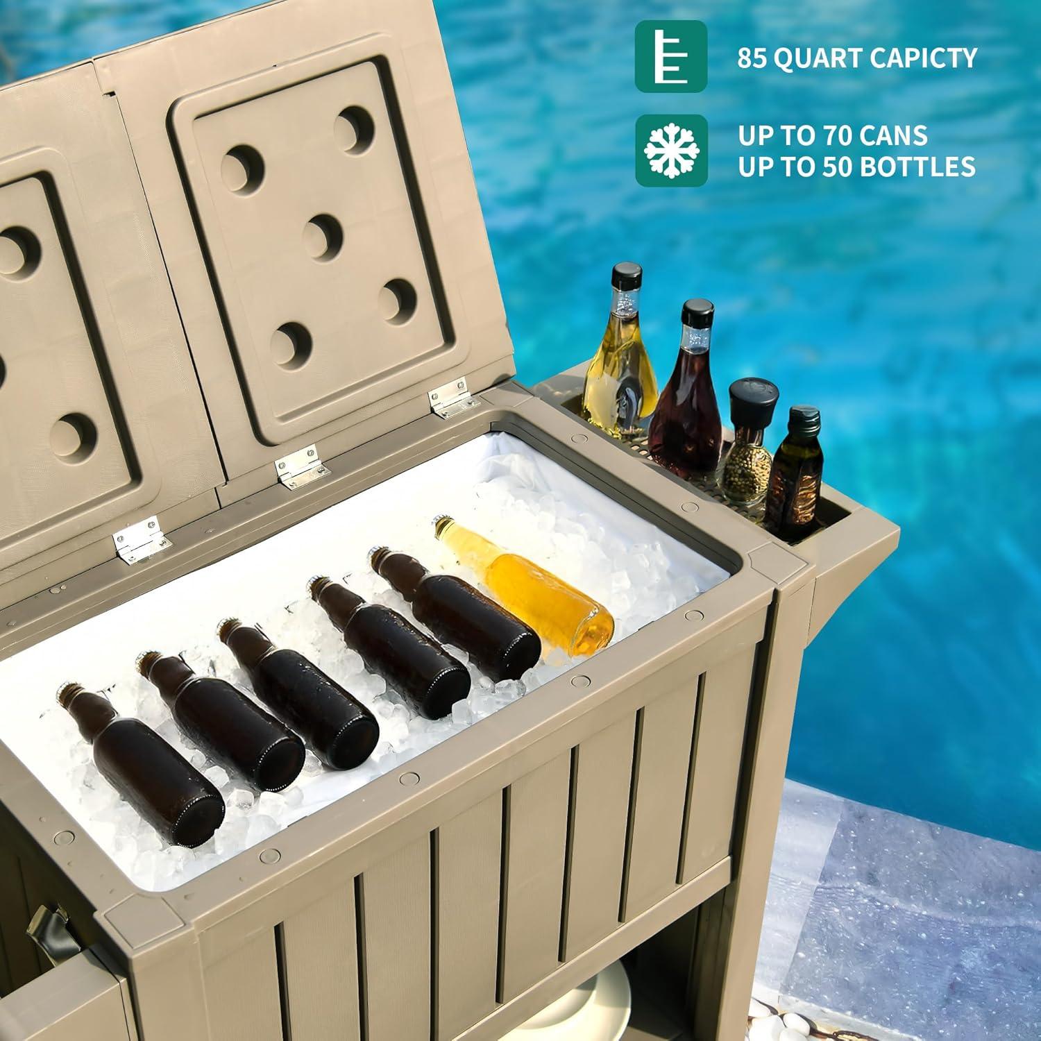 YITAHOME 85 Quart Rolling Cooler Cart with Bottle Opener Drainage, Portable Cooler on Wheels, Outdoor Beverage Cart Ice Chest for Patio Pool Deck Party BBQ Cookouts (Taupe)