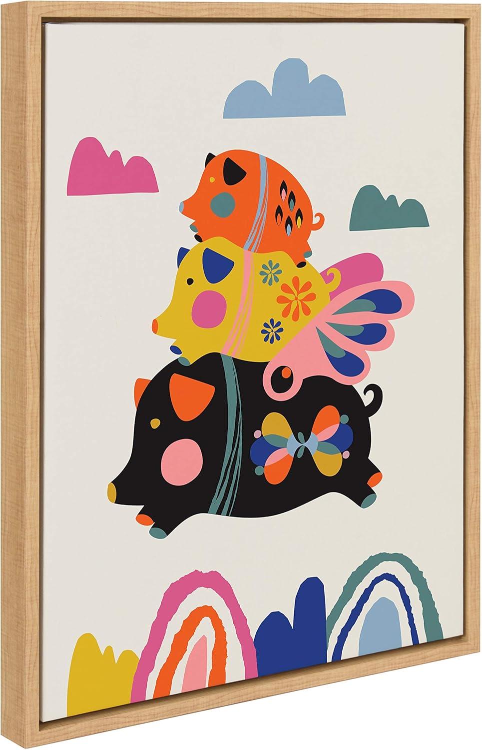 18" x 24" Sylvie Flying Pigs Framed Canvas Wall Art by Rachel Lee Natural - Kate and Laurel