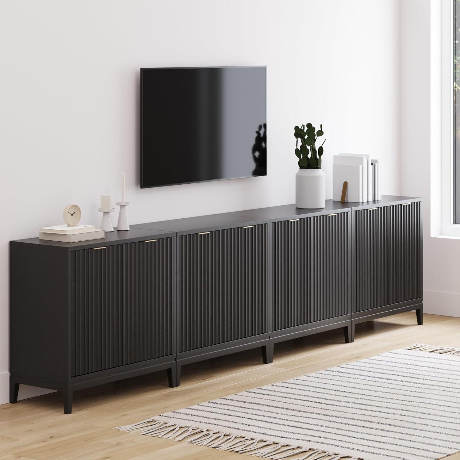 Nathan James Set of 4 Jasper Wood Fluted Console Table with Doors Black