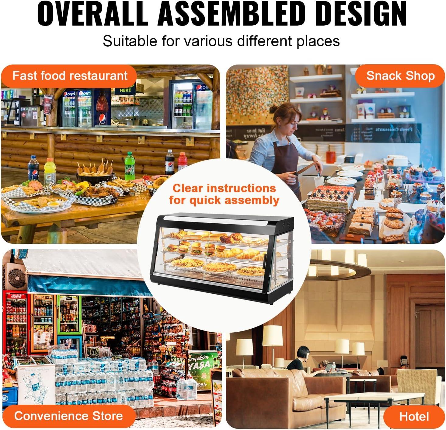VEVOR 3-Tier Commercial Food Warmer Display, 1500W Food Display Warmer with Light, Adjustable Shelf and Temperature Display, Steam Heating, 180L