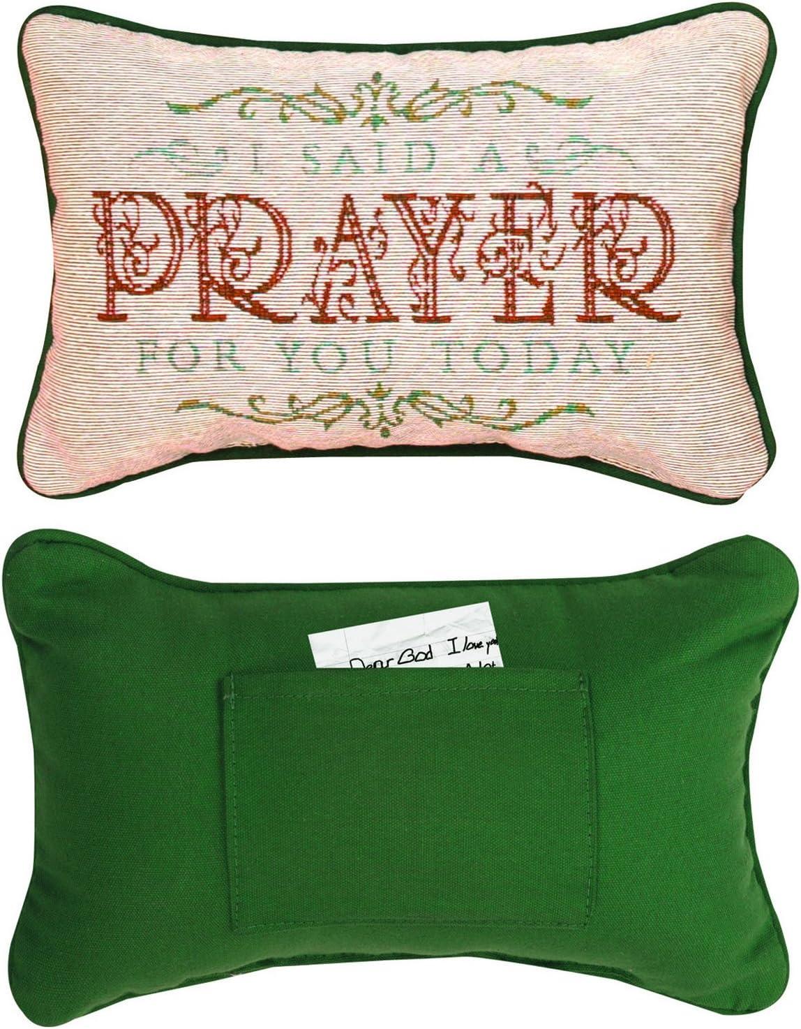 Green and Beige Cotton Prayer Throw Pillow 12.5 x 8.5