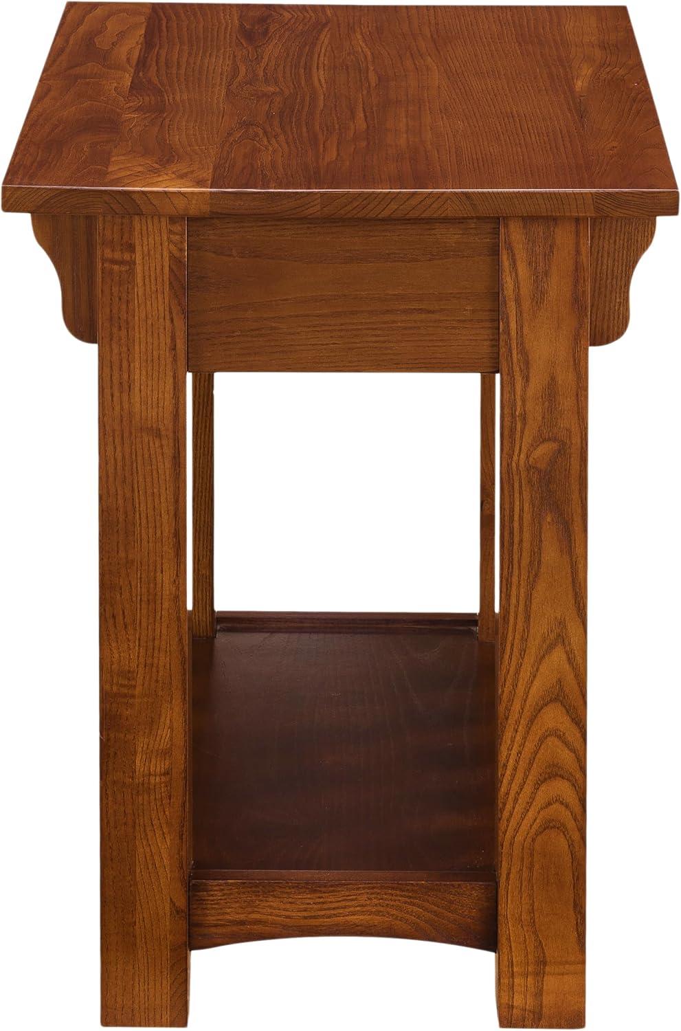 Medium Oak Mission Style Side Table with Drawer and Shelf