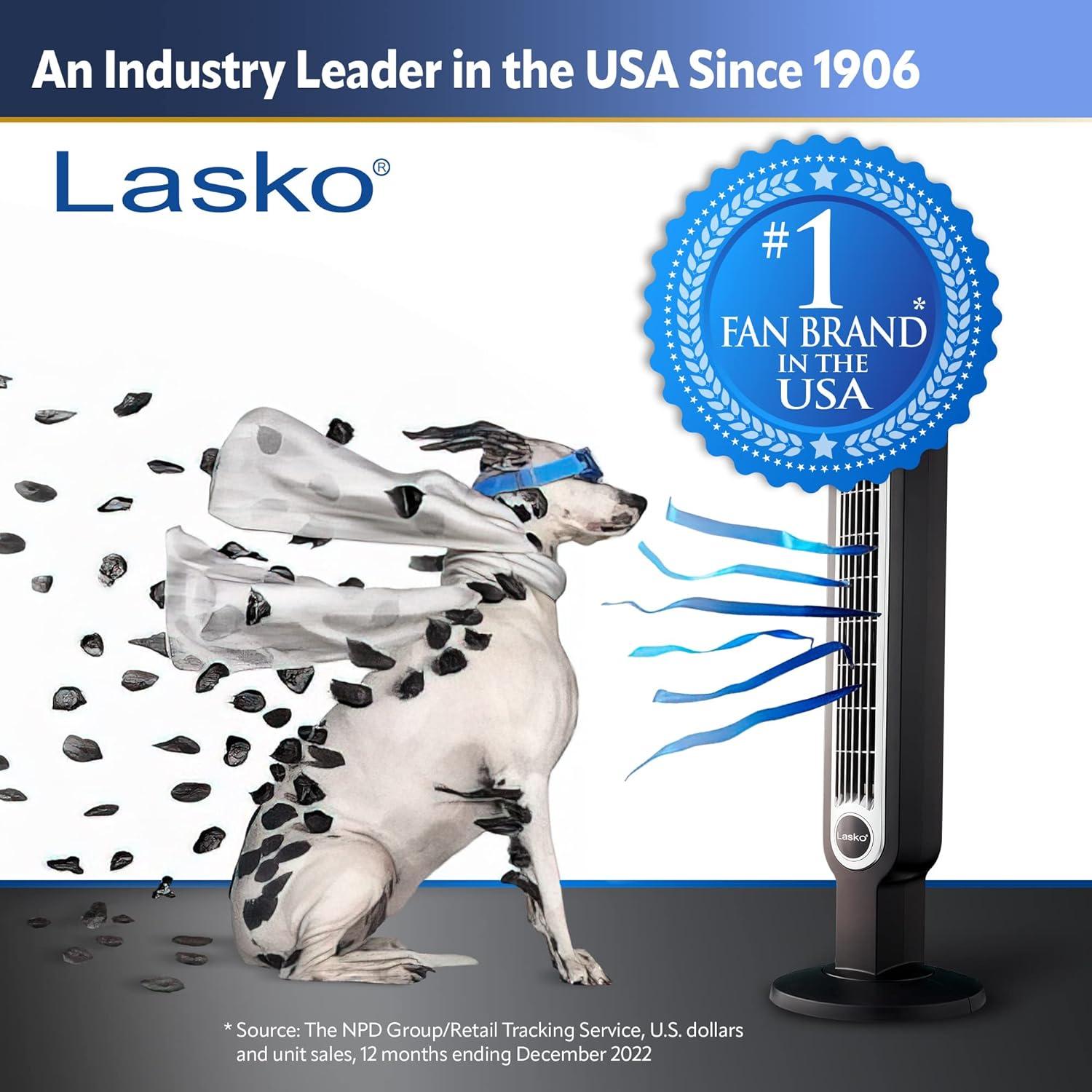 Lasko 42" Wind Curve Tower Fan with Nighttime Setting, Timer and Remote, Gray/Brown, T42954, New