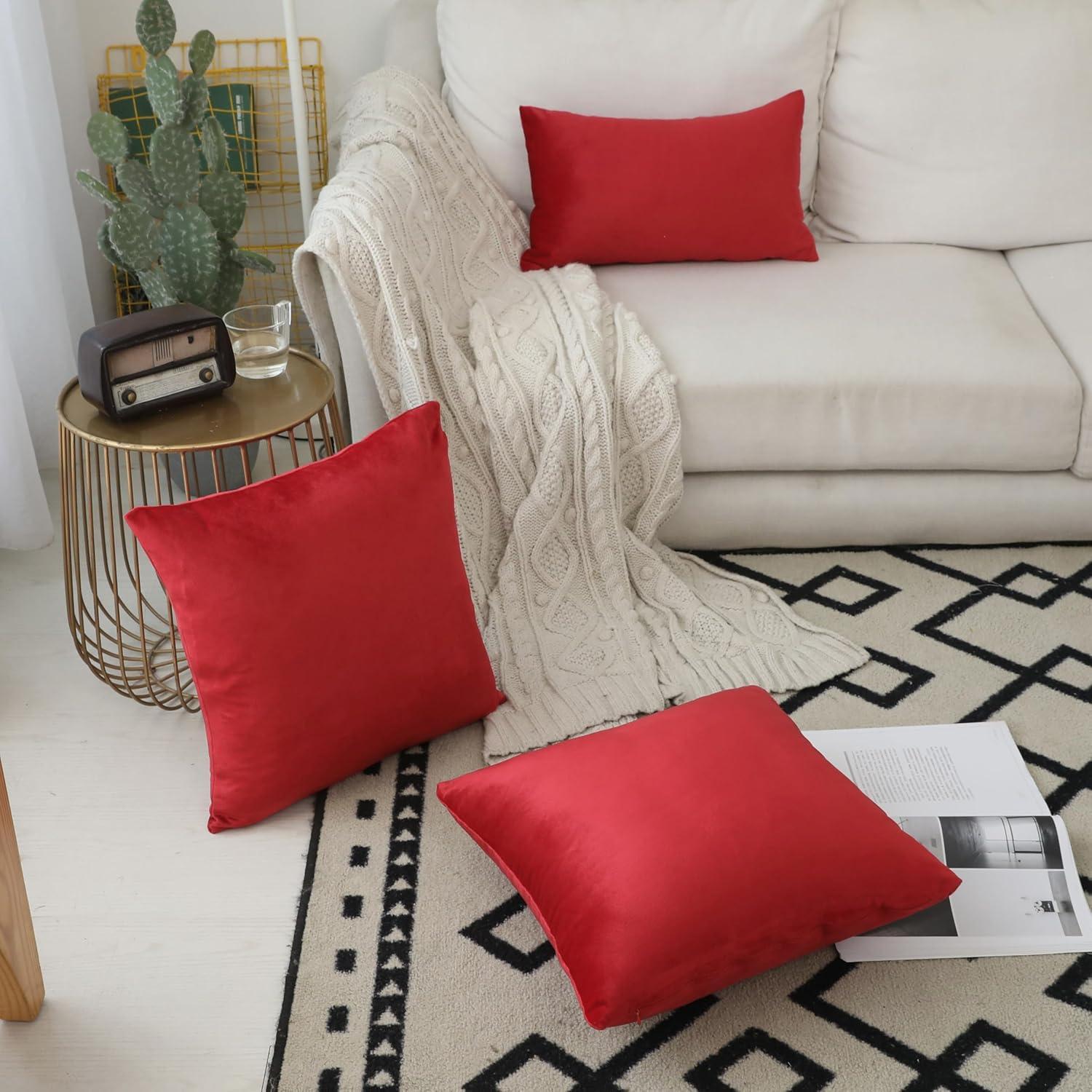 Porch & Den  Cosner Microfiber Velvet Throw Pillow Covers (Set of 2) Cherry red 18" x 18"