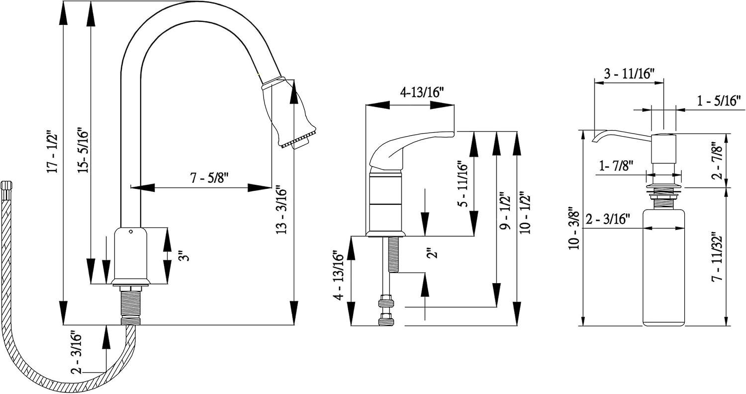 Builders Shoppe Classic Single Handle 16" Pull-Down Kitchen Faucet with Soap Dispenser Oil Rubbed Bronze Rubbed