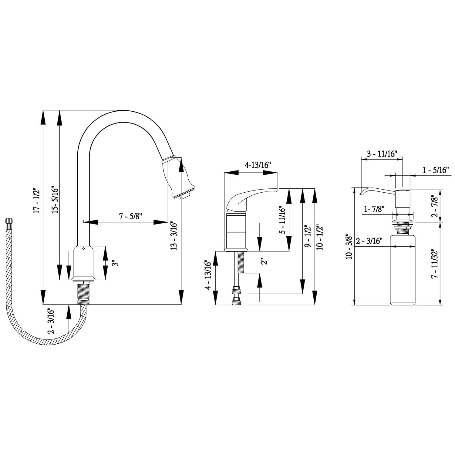 Builders Shoppe Classic Single Handle 16" Pull-Down Kitchen Faucet with Soap Dispenser Oil Rubbed Bronze Rubbed
