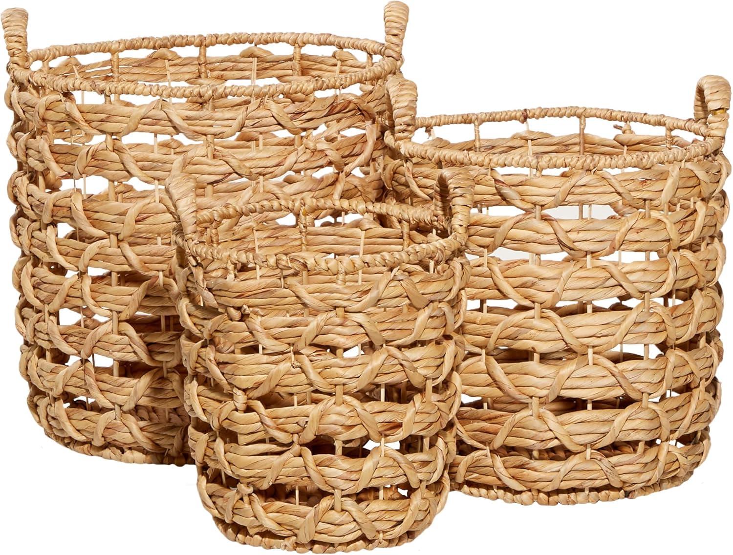 Coastal Seagrass Round Storage Baskets, Set of 3 - Tawny Brown