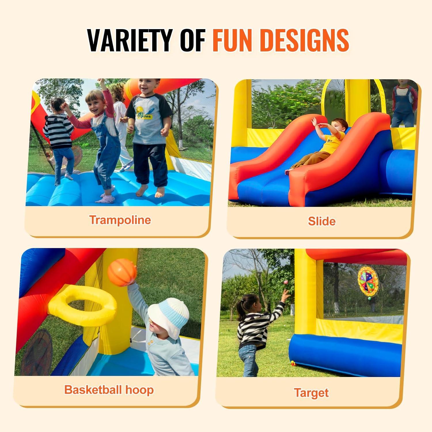 VEVOR Commercial Bounce House, Outdoor Playhouse Trampoline, Bounce House for Big Kids 8-12, with Slide, Blower and Storage Bag, Kids Toys for Birthday Party Public Park Backyard, 177x173x80 inch