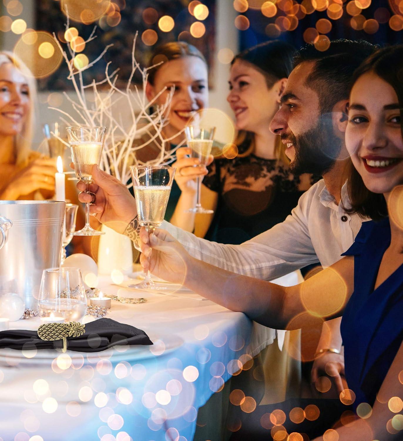 Golden Pineapple Embossed Metal Napkin Rings Set of 6