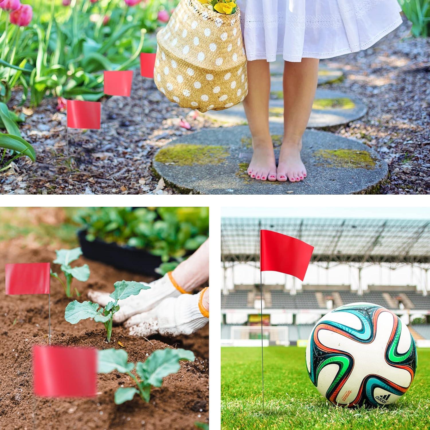 Anley 100 Pcs Red Marking Flags 4" X 5" - Vinyl Irrigation Sprinkler Flag with 15 Inch Steel Wire Stake - Small Marker Flags