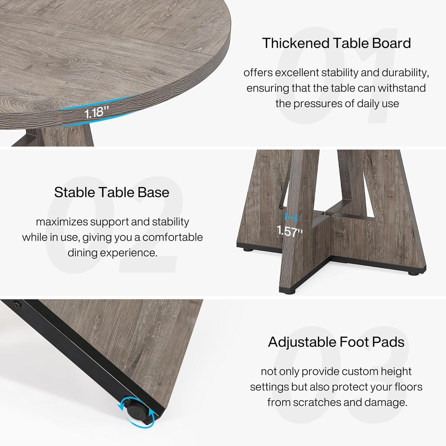 Tribesigns Round Dining Table for 4, Grey Kitchen Table 47 Inch Farmhouse Wood Kitchen Dinning Table for Kitchen Living Room