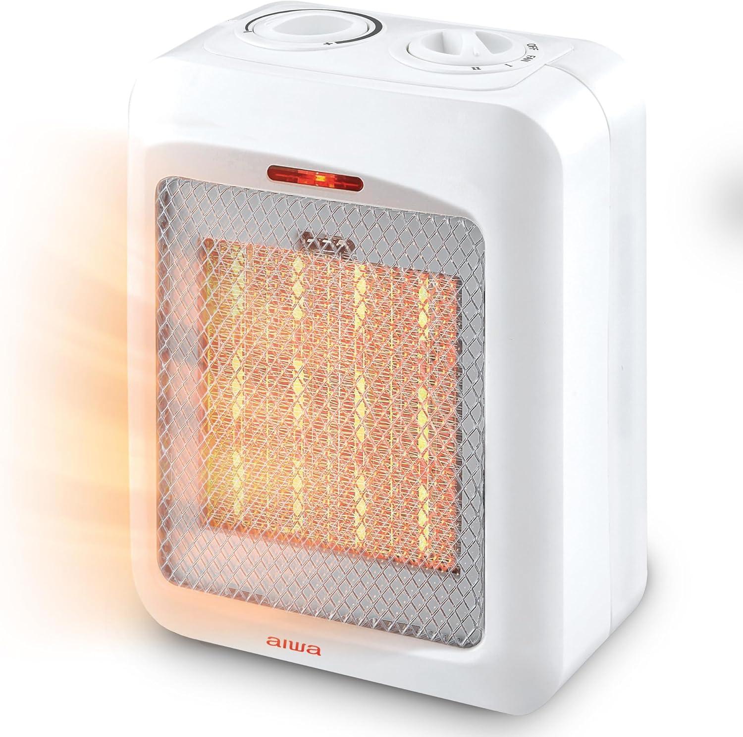 Aiwa 1500W Small Ceramic Room Heater, Overheat Protection, Tip over Auto Shutoff - Black