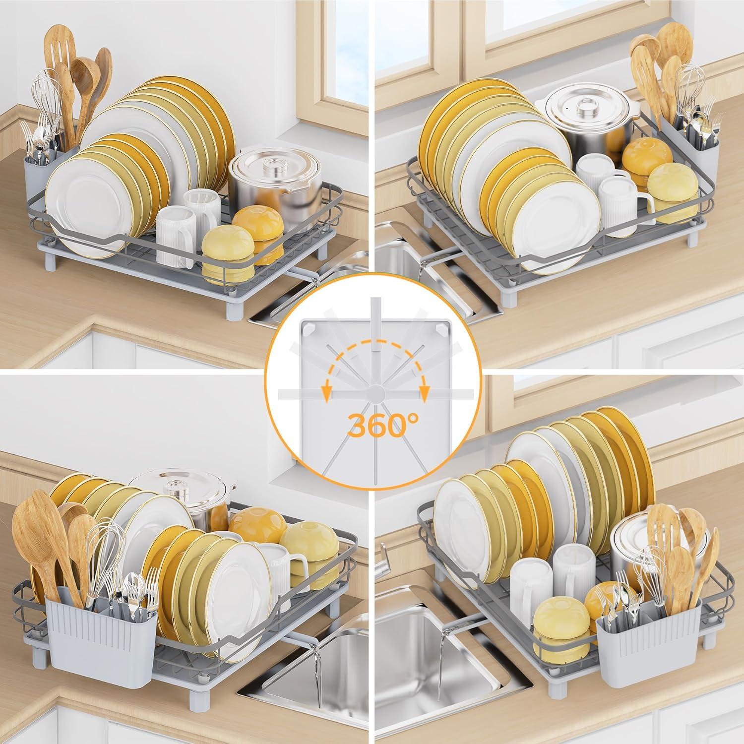COAHAHA Space-Saving Gray Stainless Steel Dish Drying Rack - Sturdy, Portable, Easy Drainage