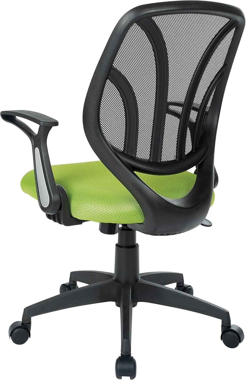 Office Star Products Screen Back Chair with Green Mesh, Flip Arms, and Silver Accents