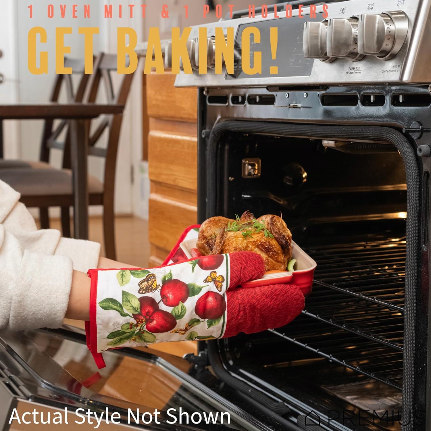 Premius PREMIUS 3 Piece Printed Kitchen Linen Set, Coffee Time, 1 Cotton Towel, 1 Pot Holder, 1 Oven Mitt