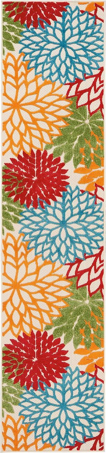 Nourison Aloha Floral Bloom Flatweave High-Low Indoor Outdoor Runner Rug Green 2'3" x 10'