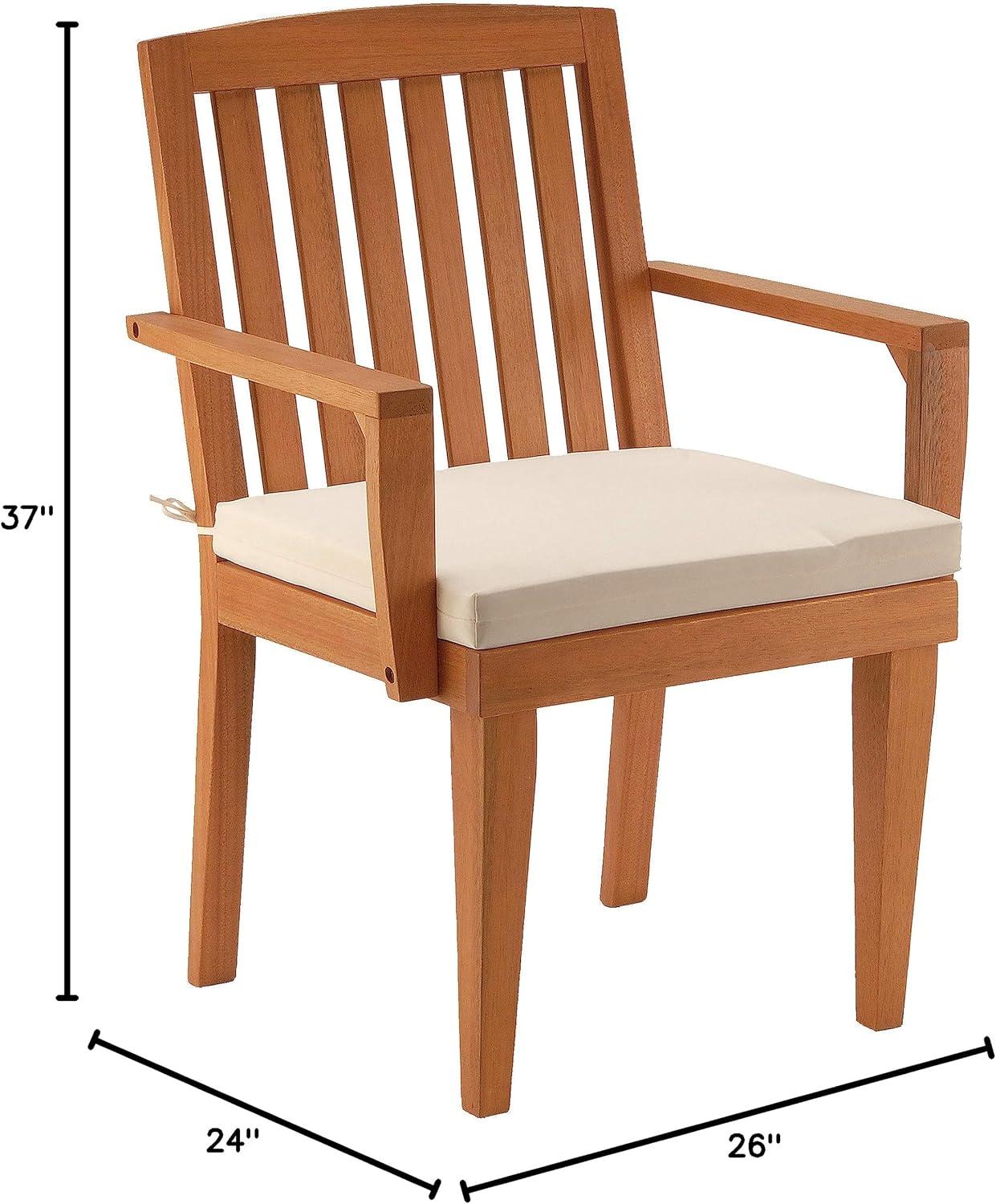 Eucalyptus Wood Dining Armchair with Beige Cushion