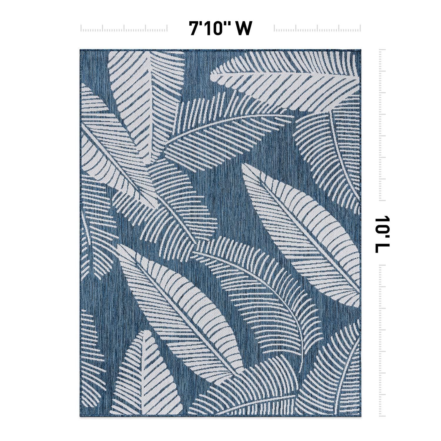 World Rug Gallery Distressed Palm Leaves Textured Flat Weave Indoor/Outdoor Area Rug - NAVY 7'10"X10'