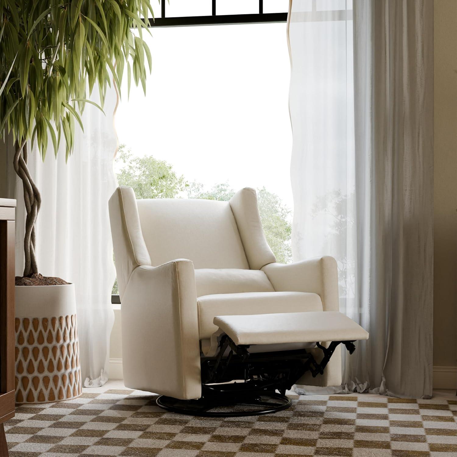 Babyletto Kiwi Almond Teddy Loop Nursery Power Glider Recliner Chair with Light Wood Base