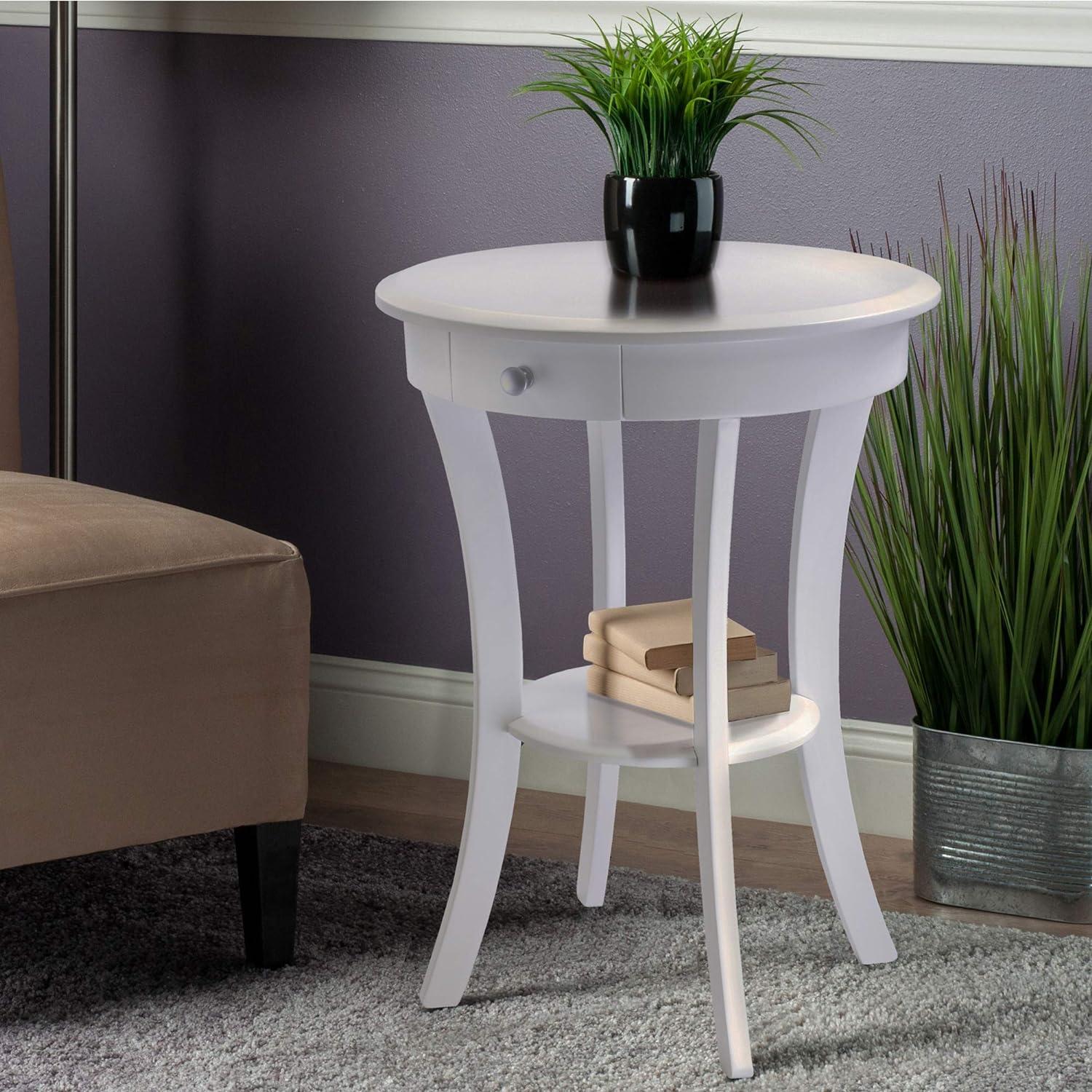 Sasha Round Accent Table - White - Winsome: Wood Composite, Veneer, Shelf Storage, Spot Clean