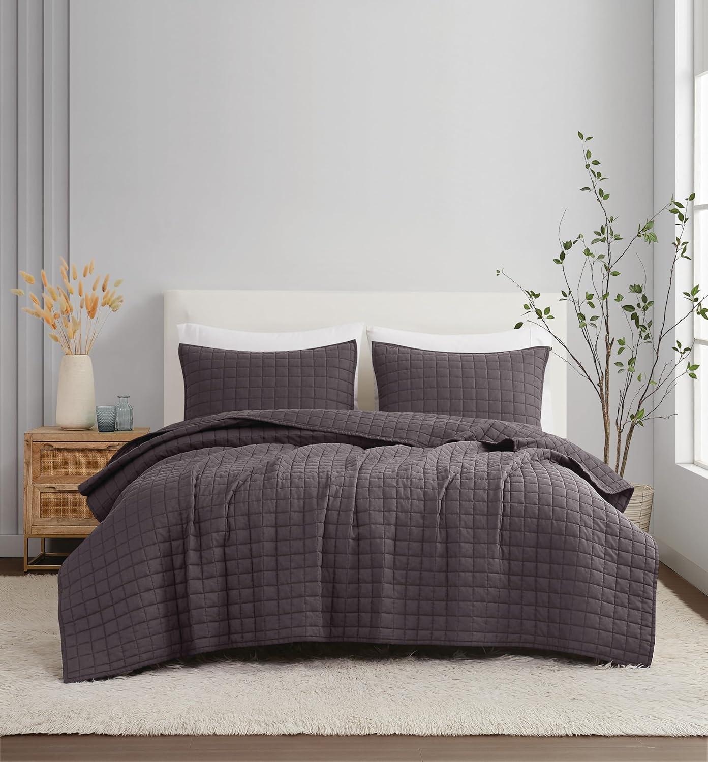 Brooklyn Loom 3pc King Flax Linen Quilt Set Charcoal Gray