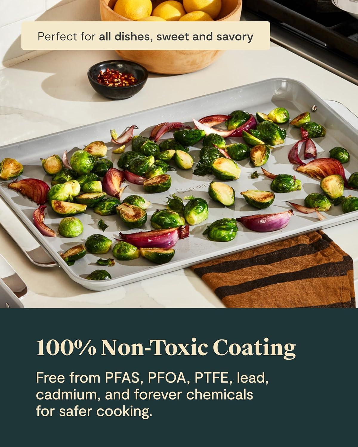 Caraway Non-Stick Ceramic Large Baking Sheet Navy: Aluminized Steel, Rectangle, Hand Wash, Cookie Sheet, 1 Year Warranty