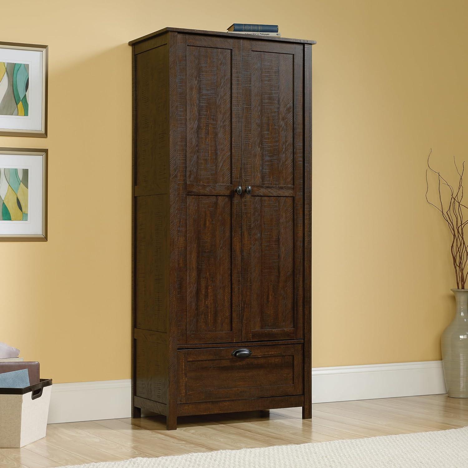 Rustic Walnut Freestanding Storage Cabinet with Adjustable Shelving